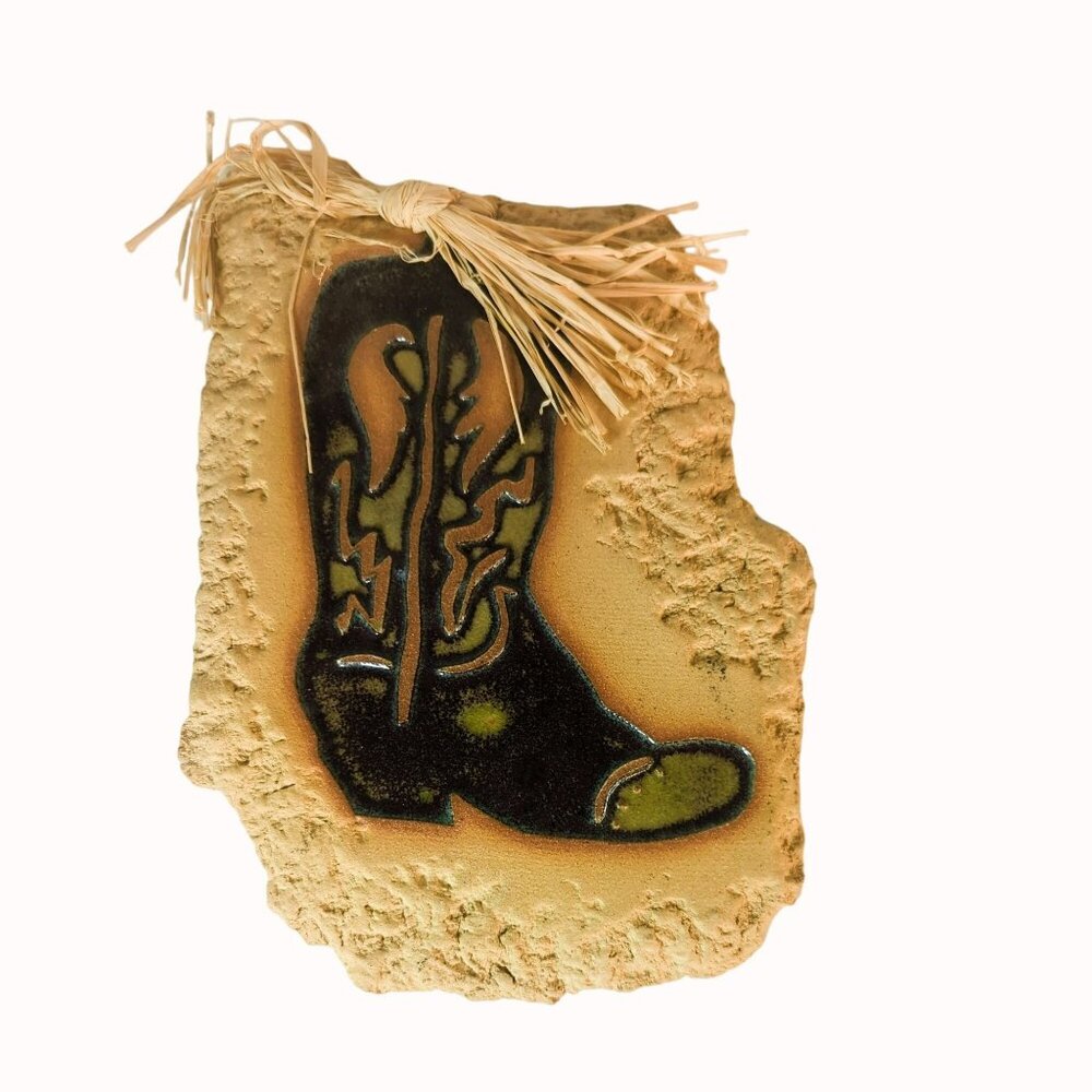 Vintage Cowboy Boot Wall Art Signed Handcrafted Rustic Western Decor